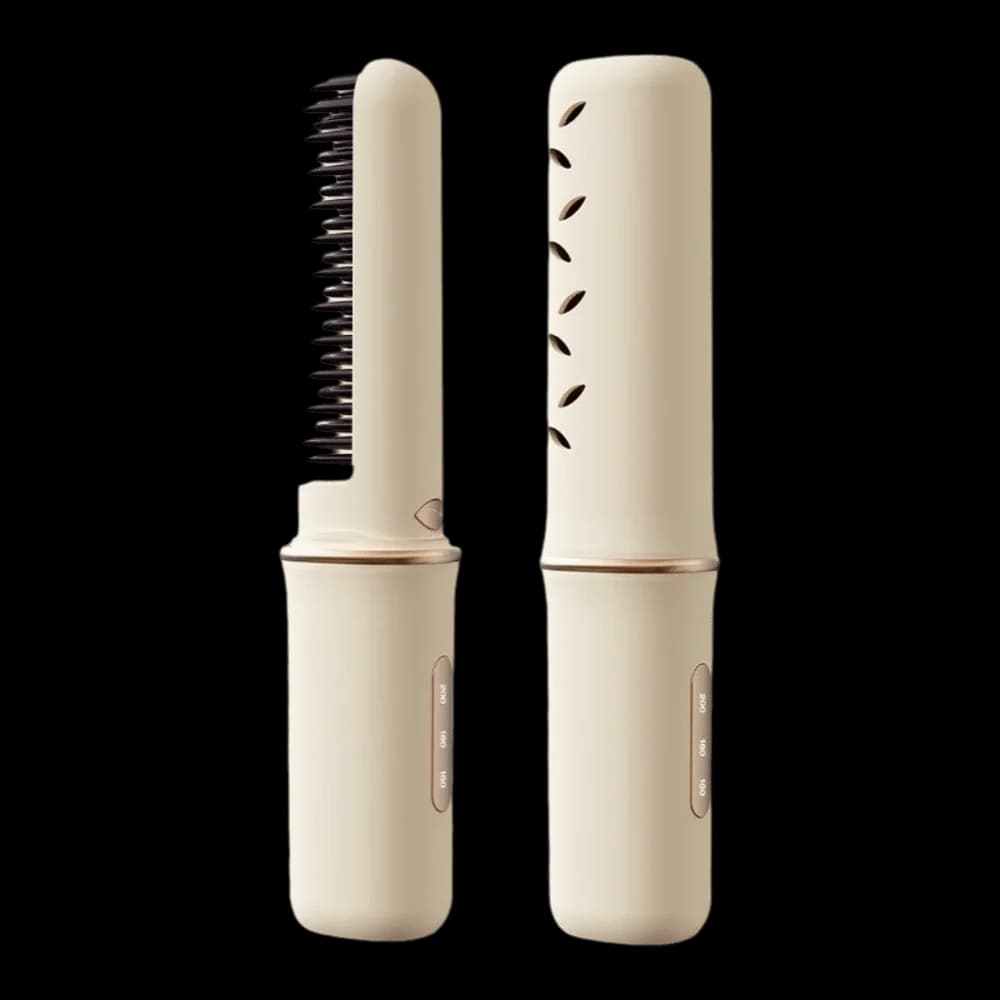 USB Rechargeable Hair Straightener Brush Frizz-Free Anti-Scald Heated Brush Comb 3 Temp Adjustable Portable Hair Styling Iron