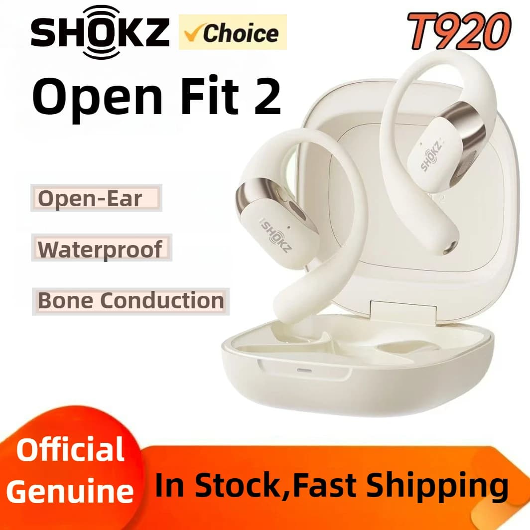 Shokz OpenFit 2 T920 Cuffie aperte Auricolari Bluetooth wireless con orecchio sospeso con tecnologia DualBoost Riduzione del rumore AI personalizzata