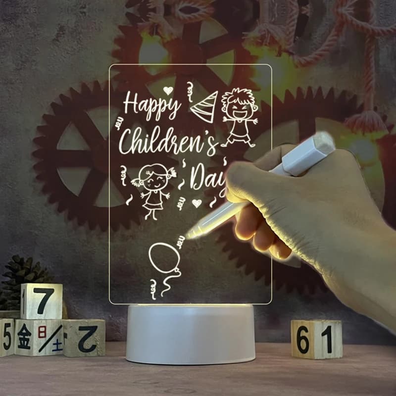 Luci a LED in acrilico Bacheca Lampada da luce notturna per bambini Lavagna da scrittura 3D trasparente Luci notturne per scrivania della camera da letto
