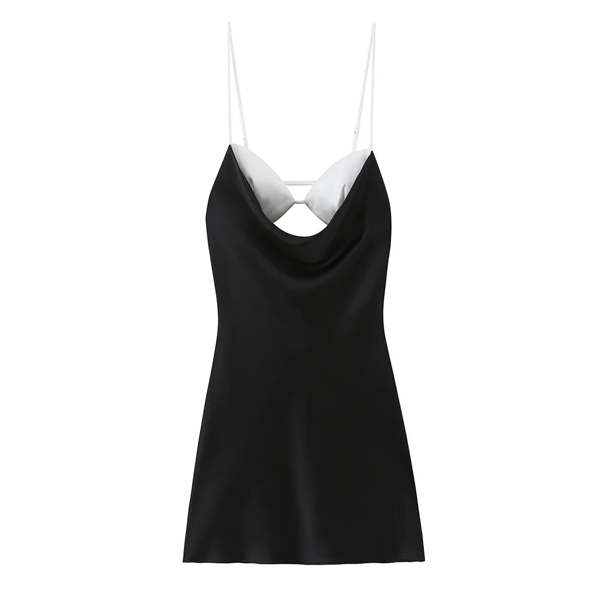2026 Summer Women's Elegant Silk Satin Camisole A-line Sling Mini Dresses Lady Vintage Strap V-neck Patchwork Backless Sexy Robe