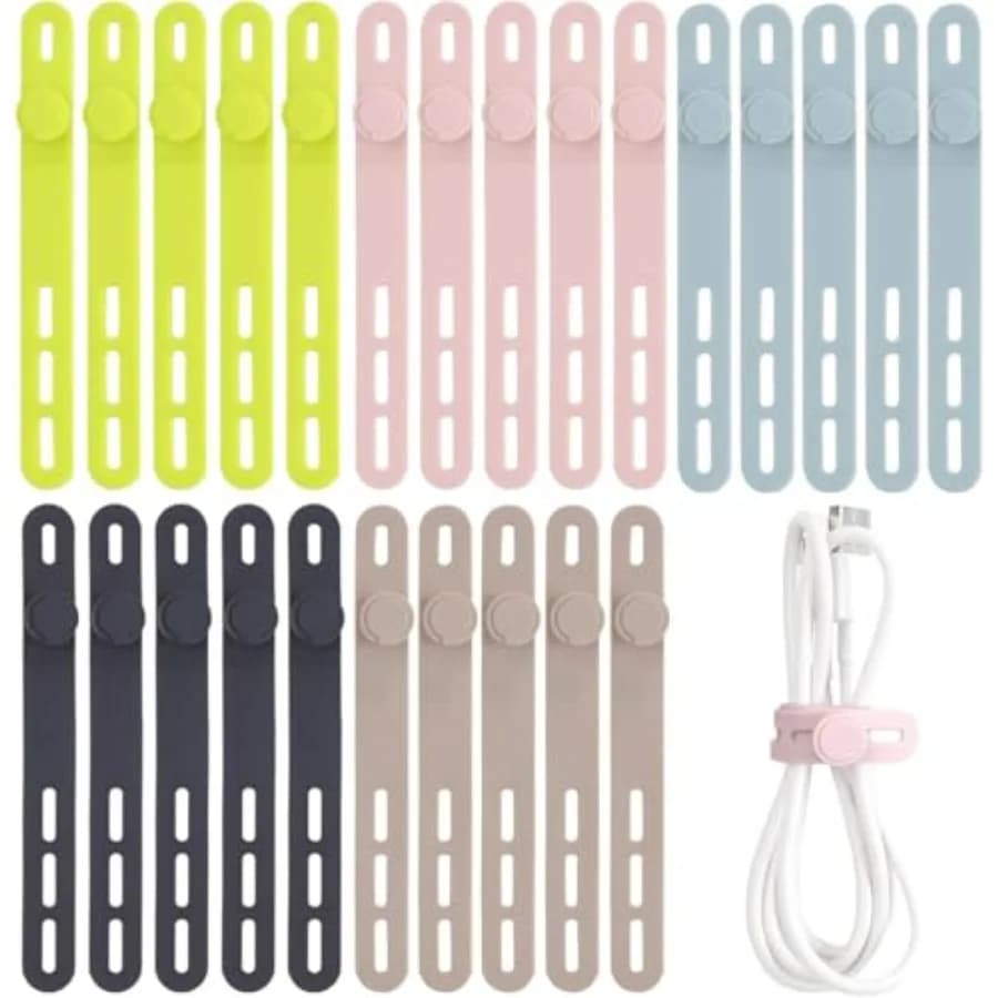 25 Pcs Silicone Cable Ties, Cable Ties Reusable, High Elasticity Cord Wraps for Electrical Cords, Cord Organizer for Earphone,