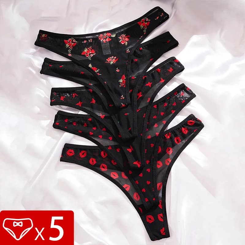 5 pcs/Pack Print Design Sexy Women's Breathable Waist Absorber Comfortable Lady g-string Underwear Elegant Sexy Lingerie Fashion New Panty