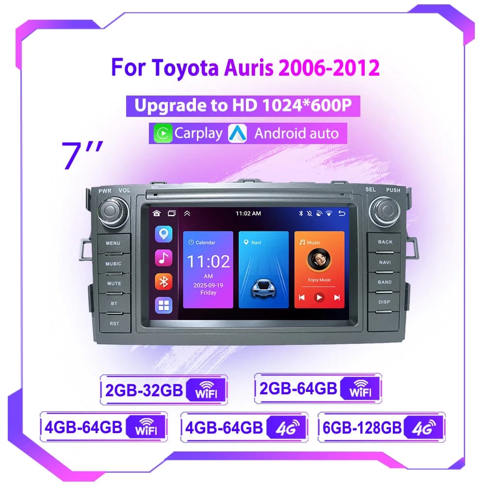 Autoradio Per Toyota Auris Corolla 2006-2012 Navigazione GPS Wireless CarPlay Android Auto Lettore Multimediale Sistema Intelligente