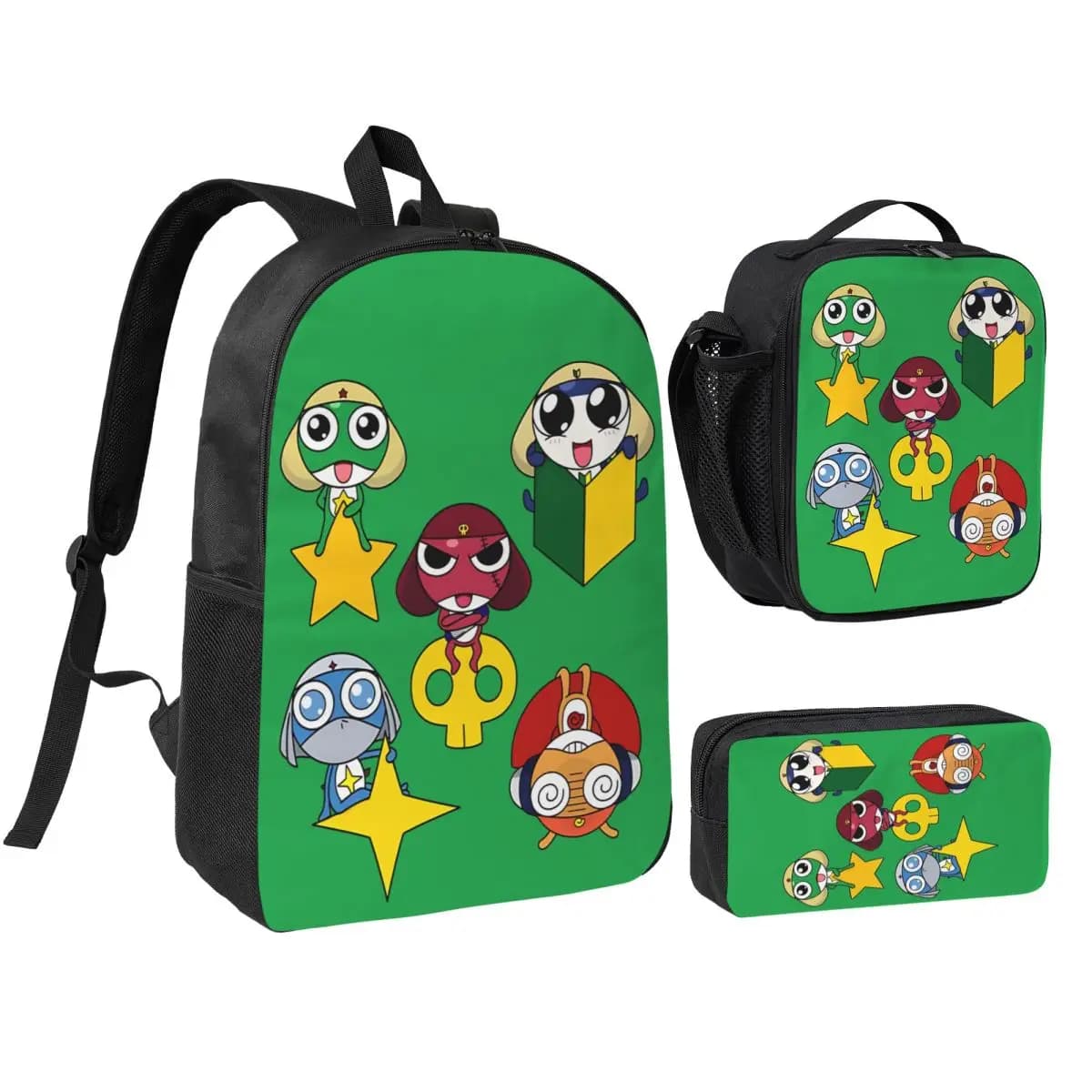 3Pcs Keroro Manga Prints School bags Set for Boy Girl Pencil Boxes Backpack Sets with Lunch Box For School Students Knapsack