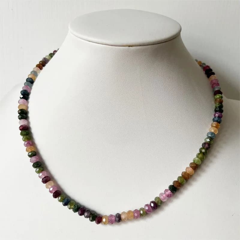 4*6MM faceted tormaline necklace, colored natural stone beads, handmade chain, fashionable woman's jewel, gift idea