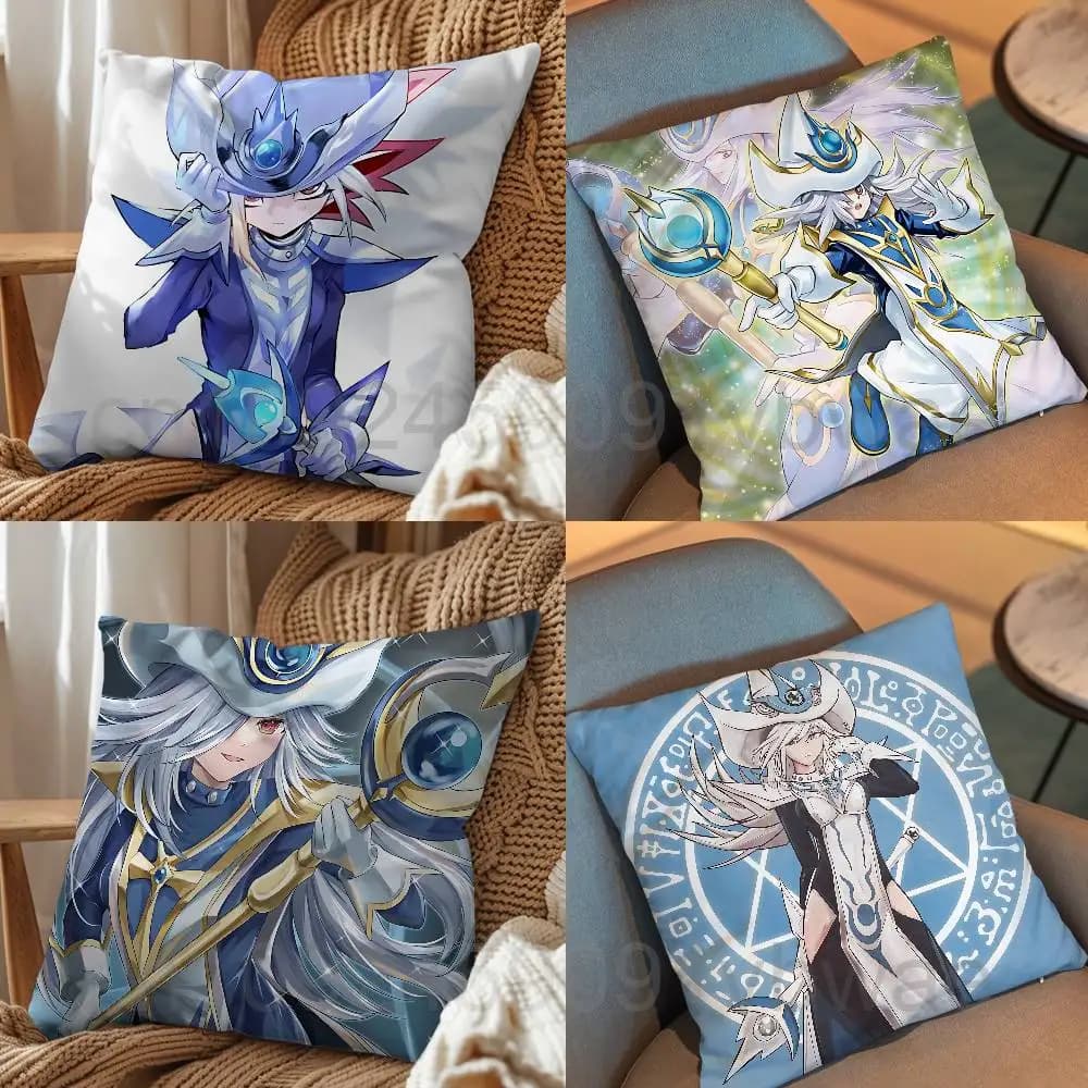 Fodera per cuscino YuGiOh Silent Magician blu e bianca, per il riposo, divano, soggiorno, camera da letto, cuscino poggiatesta, cuscini quadrati