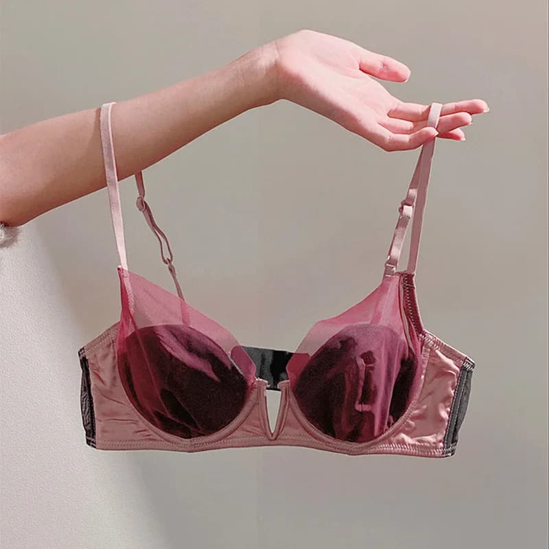 Reggiseno push-up a coppa sottile con biancheria intima liscia sexy a rete francese Reggiseno con ferretto morbido