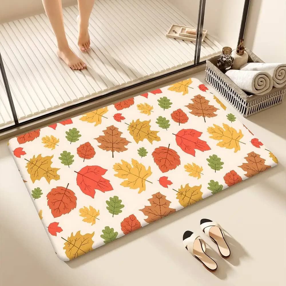Maple Leaf Pattern Cartoon Animation Floor Mat Non-Slip Laundry Room Mat Laundry Decor Balcony Child Living Room Bedside Mats