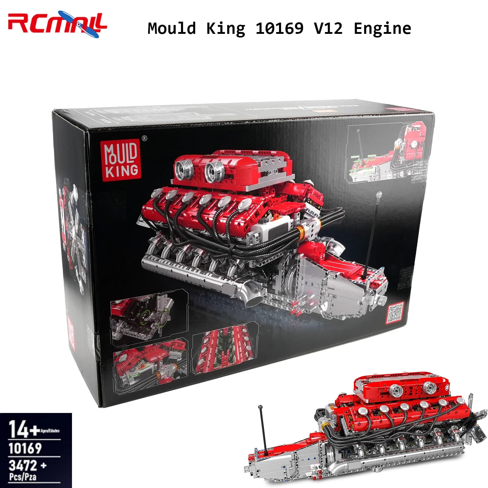 Stampo Re 10169 V12 Motore Building Blocks Assemblaggio Giocattolo Motore Elettrico Azionamento Mattoni Kit Modello di Motore per Auto a 12 Cilindri