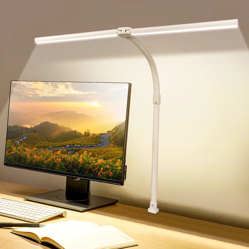 LAOPAO Double Head LED Desk Lamps Desk lamps for EU/US architects Office 24W 5 brighter color modes and 5 dimmable lamps for eye protection