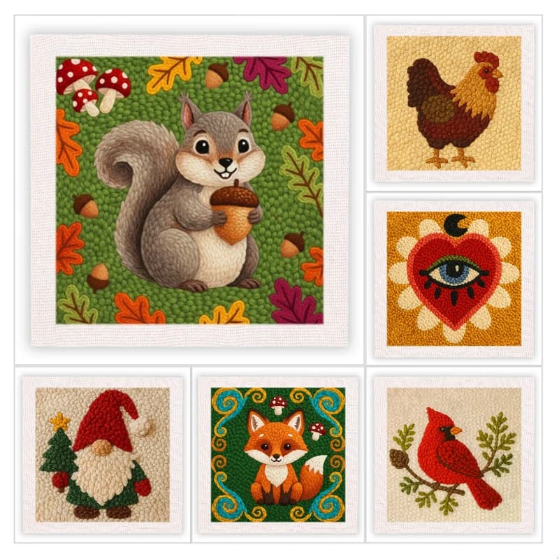 Fox Squirrel Punch Needle Kits For Beginner Crafts Painting Decor Animal Fun Punch Needle Supplies Rug hooking Gift embroidery