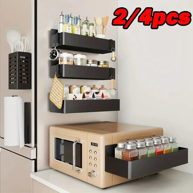 2/4Pcs Magnetic Storage Basket No Drill Refrigerator Rack Kitchen Seasoning Holder Bathroom Toiletries Organizer