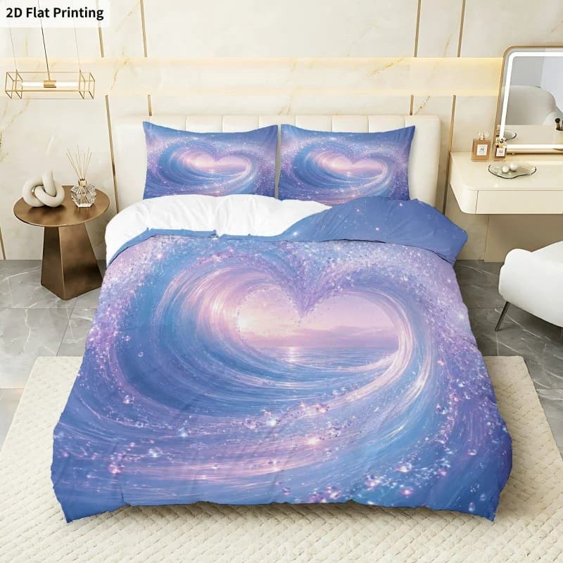 3PCS Duvet Cover, 1 Duvet Cover + 2 Pillowcases (Without Filler), Dreamy Heart Wave Theme