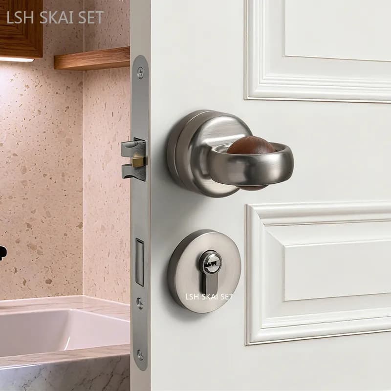Serratura per porta di sicurezza con maniglia sferica in legno di noce Serrature per porte silenziose di alta qualità per camera da letto Maniglia per porta hardware per la casa con serratura e chiave