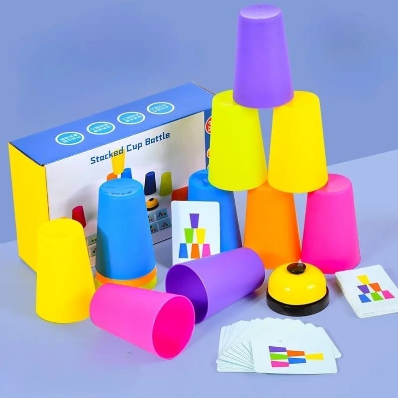 Montessori Toys Stack Cup Game With Card Kid Educational Intellectual Enlightenment Color Cognition Logic Training Children