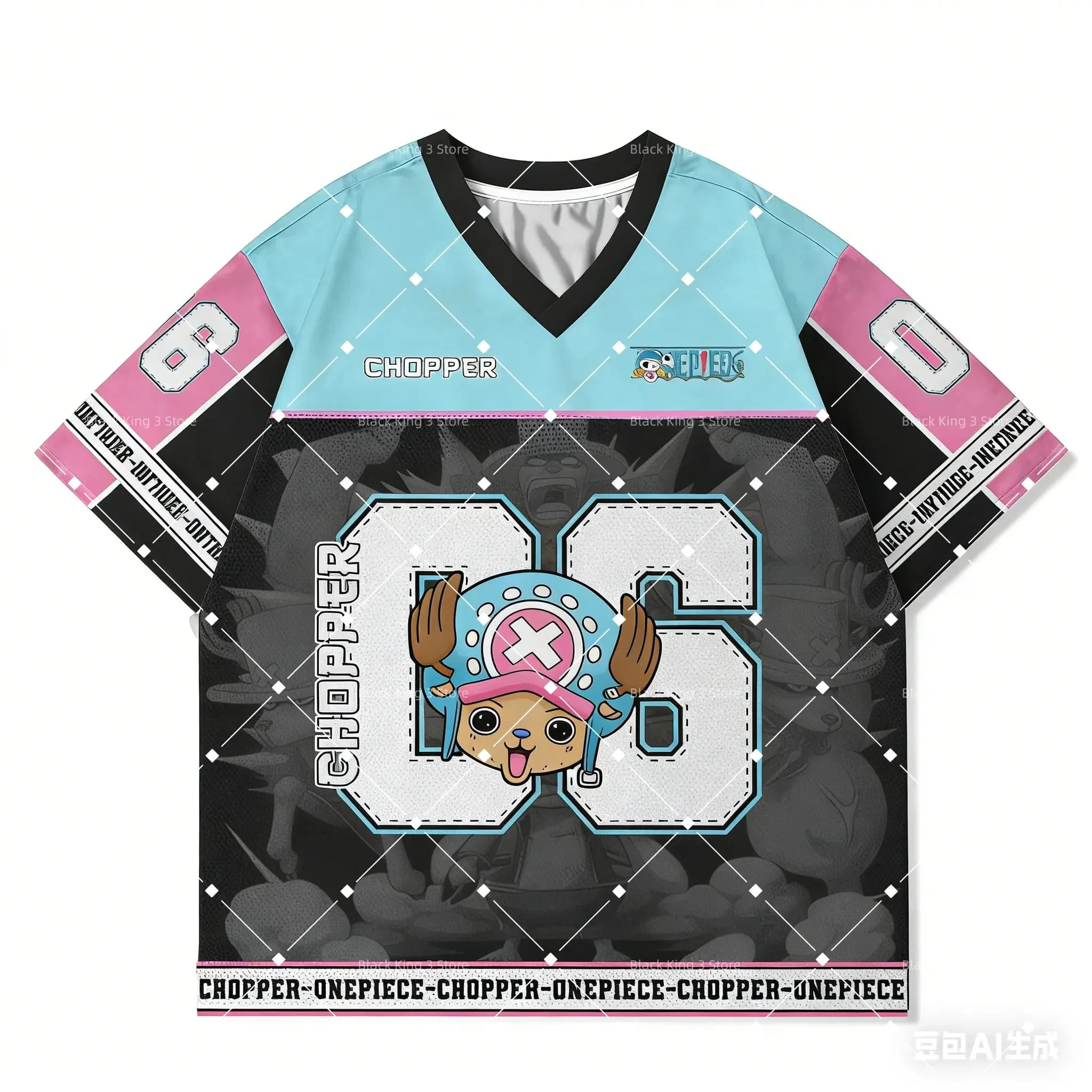 Maglietta Anime One Piece Tony Tony Chopper 06 con Scollo a V e Maniche Corte, T-Shirt Casual da Uomo per Streetwear e Hockey, Stampa 3D Grafica per Fan
