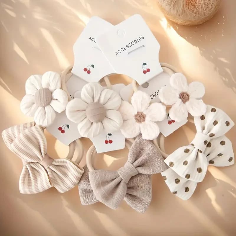 Fasce per capelli in morbido poliestere da 10 pezzi con fiori colorati e fiocchi, accessori per capelli giocosi per l'abbigliamento casual
