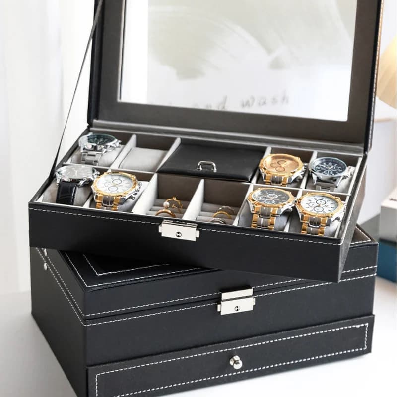 Organizzatore per orologi di fascia alta con 2/3/6 slot con serratura Cuscini rimovibili Custodia in pelle sintetica per regali da viaggio per uomo