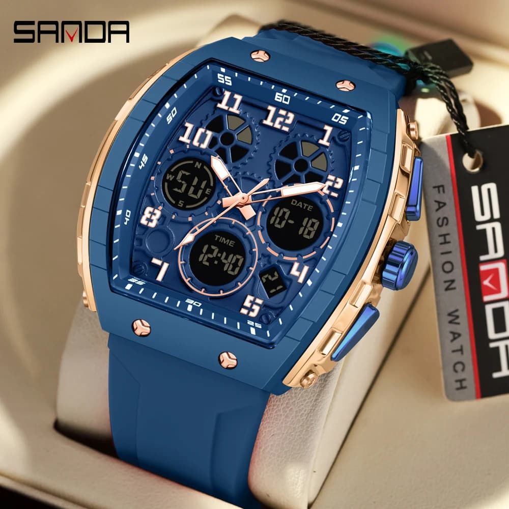 SANDA Men Watches Military Sports Quartz Electronic Watch Waterproof Man Double Display Digital Date Multifunction Wristwatch