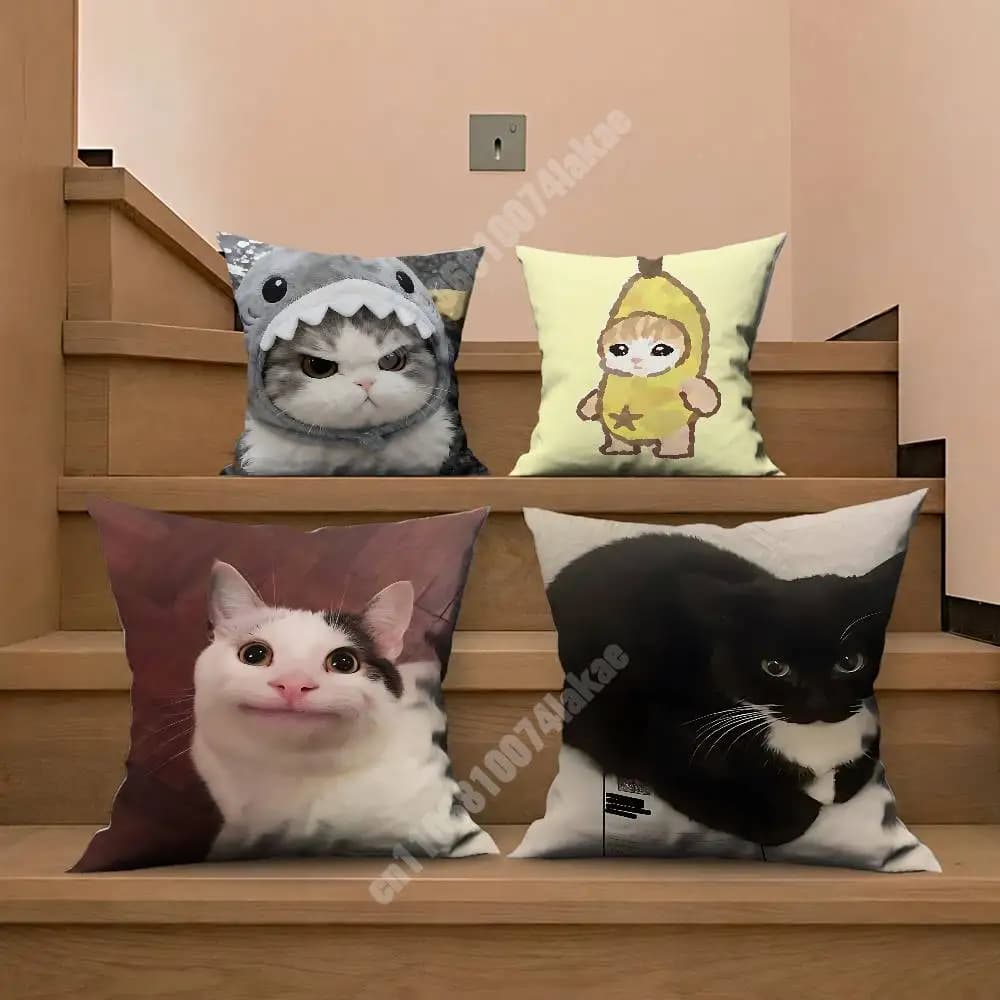 Funny Cat Memes Maxwell Huh Banana Cat Pillow Cover Sofa Couch Cushion Case Creative Workspace Accent Home Decor