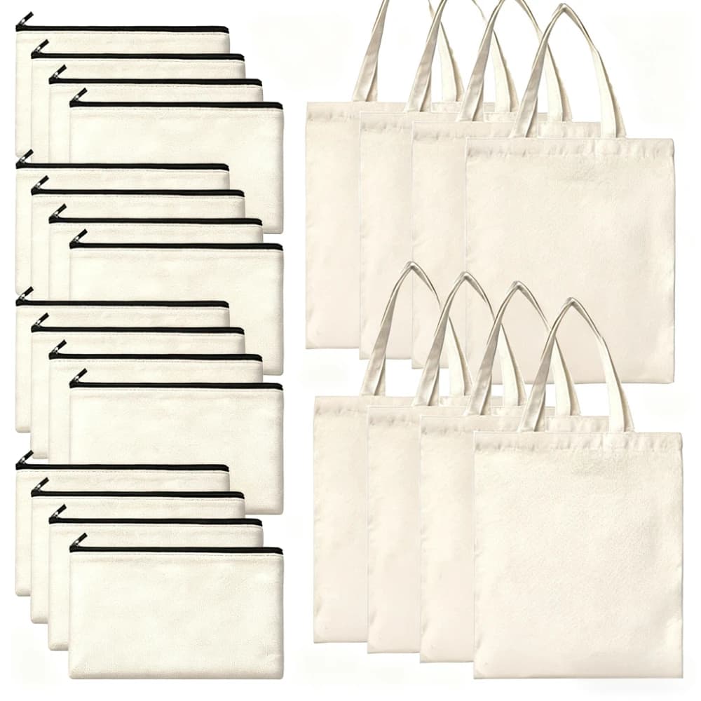 Set di 12 borse tote vuote per sublimazione: include 6 borse e 6 buste con cerniera, borse portaoggetti per stampa fai da te e progetti artigianali