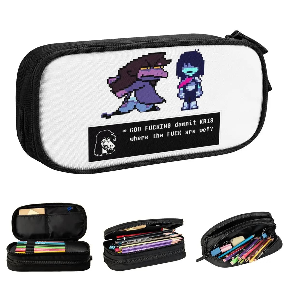 Simpatico Deltarune KRIS WHERE ARE WE Astucci Portapenne Portapenne per studenti Borsa portaoggetti grande Cancelleria cosmetica per ufficio