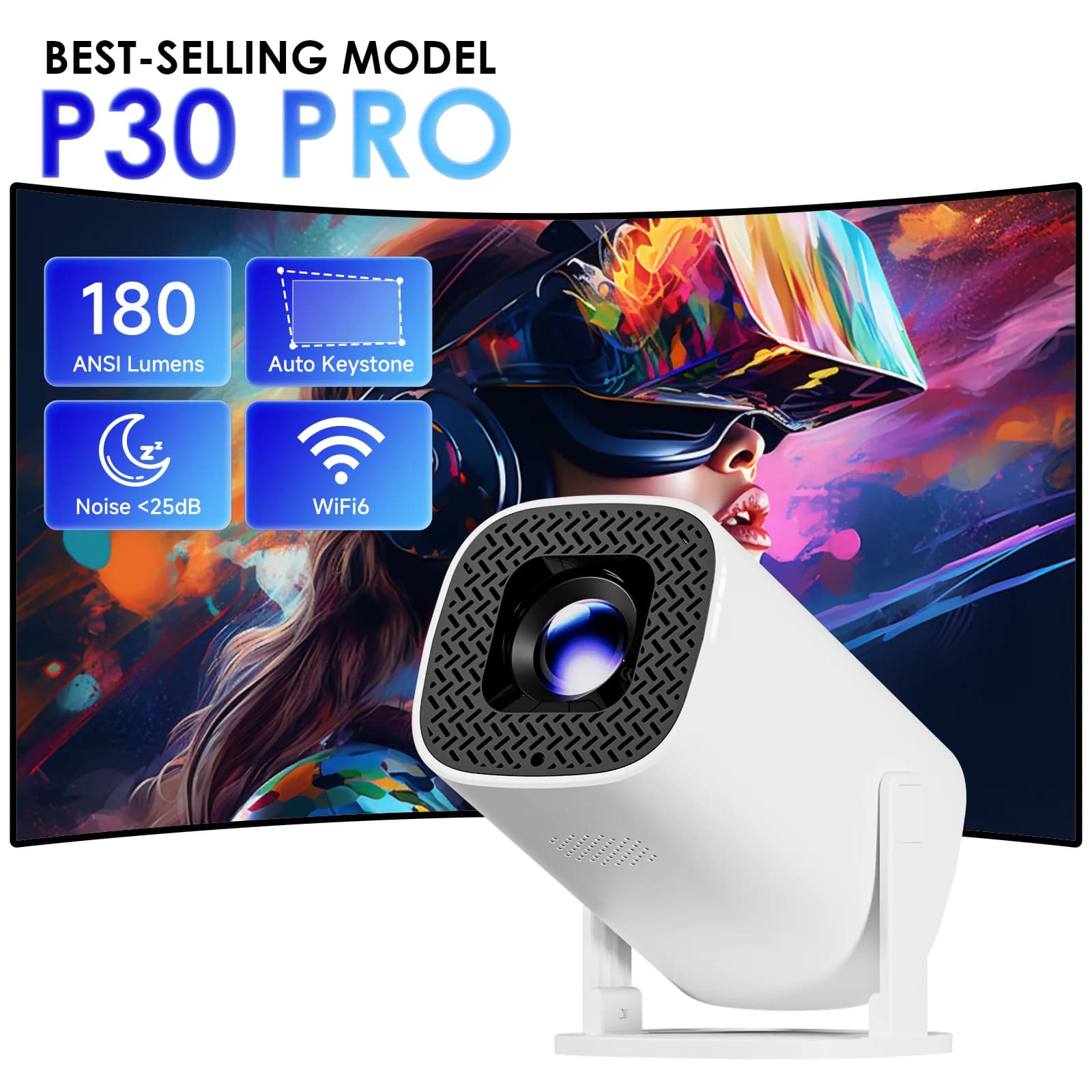 P30PRO Android 14 Mini proiettore intelligente WiFi6 BT 5.0 Supporta 4K 1280 * 720P Video Smart Home Theater Proiettore portatile esterno