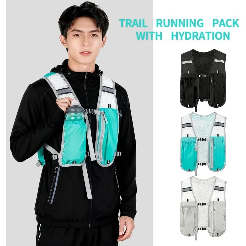 Running Water Bottle Storage Vest Reflective Hydration Water Chest Pack Lightweight Running Vest Outdoor with Phone Holder Vest