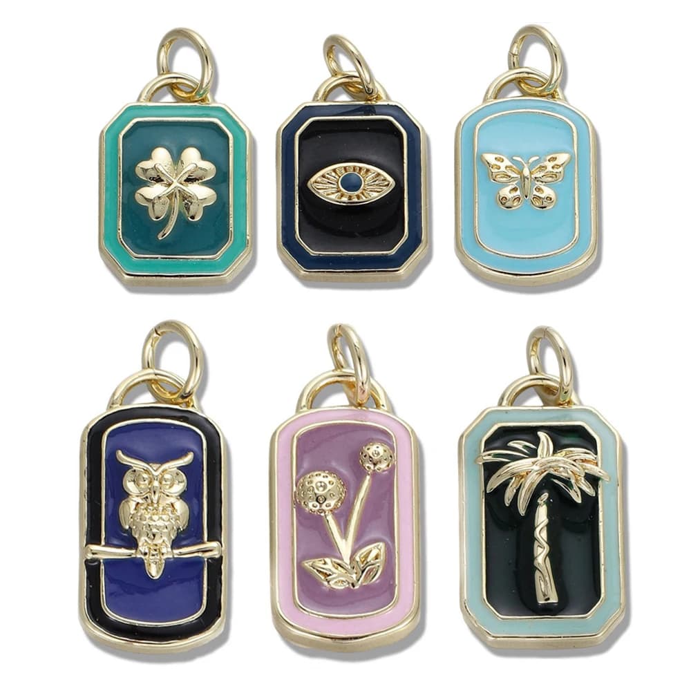 4 pezzi di carta dei tarocchi ciondolo smaltato collana di fascino fai da te creazione di gioielli accessori occhio farfalla gufo albero modello parte placcata in rame