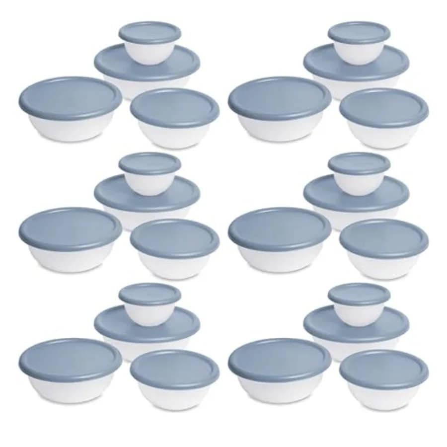 Covered Bowl Set, Plastic Nesting Kitchen Mixing Bowls with Pour Spout, Meal Prep Food Storage Containers with Lids, Washed Blu