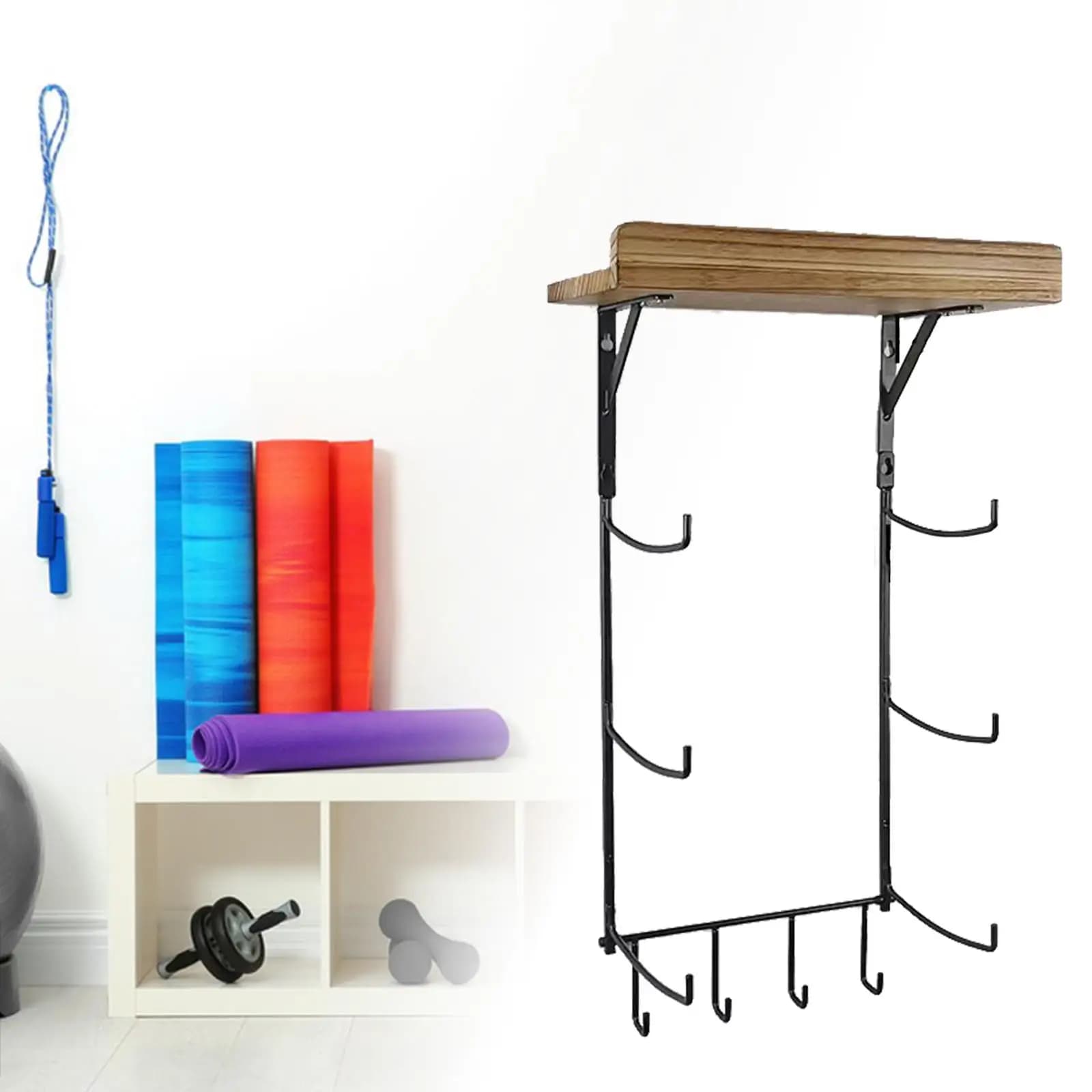Support for Yoga Mats, Yoga Straps and Resistance Bands with 4 Hooks, Foam Roller Door for Home Gym