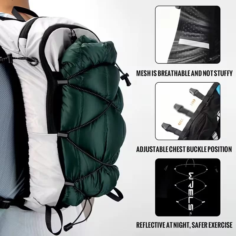 WRELS Running Vest Hydration Pack Lightweight Foldable Trail Running Backpack Marathon Vest Breathable Reflective Sport Daypack
