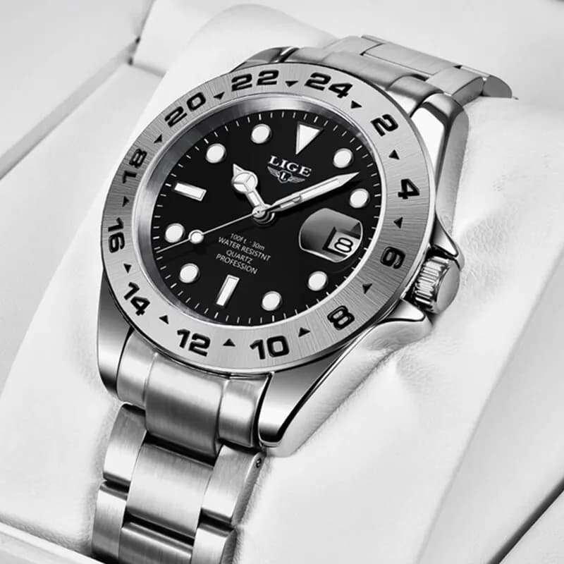 LIGE 2024 men's watch stainless steel bracelet date men's watch Business men's watches Luxuries waterproof men's wrist watches for men