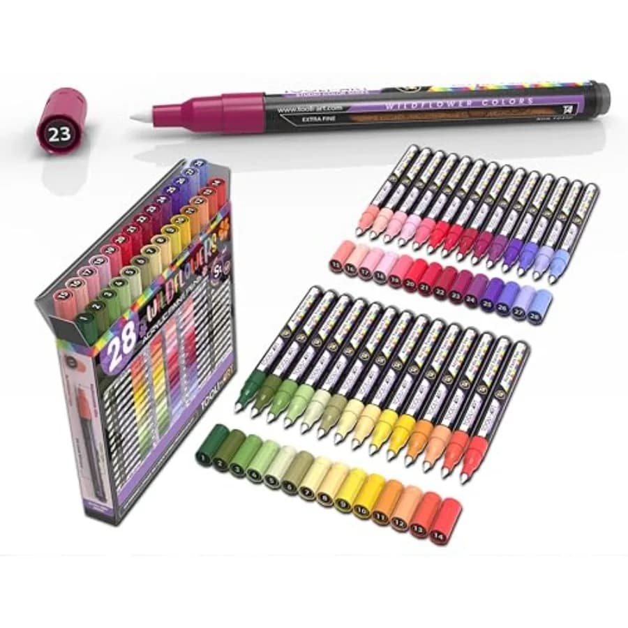 28 Colors Acrylic Paint Pens Studio Color Series arkers Set 0.7 Extra Fine Tip, Rock Painting, Glass, Mugs, Wood, Metal, Canvas