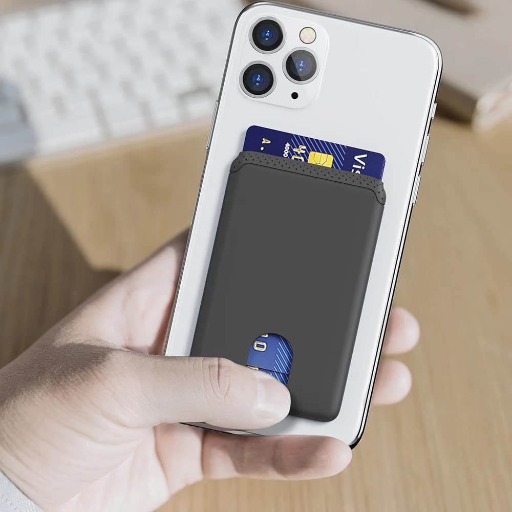 Porta carte per telefono cellulare Stick on Porta carte di credito anticaduta Facile push Adesivo 3M Portafoglio per telefono in morbido silicone compatibile