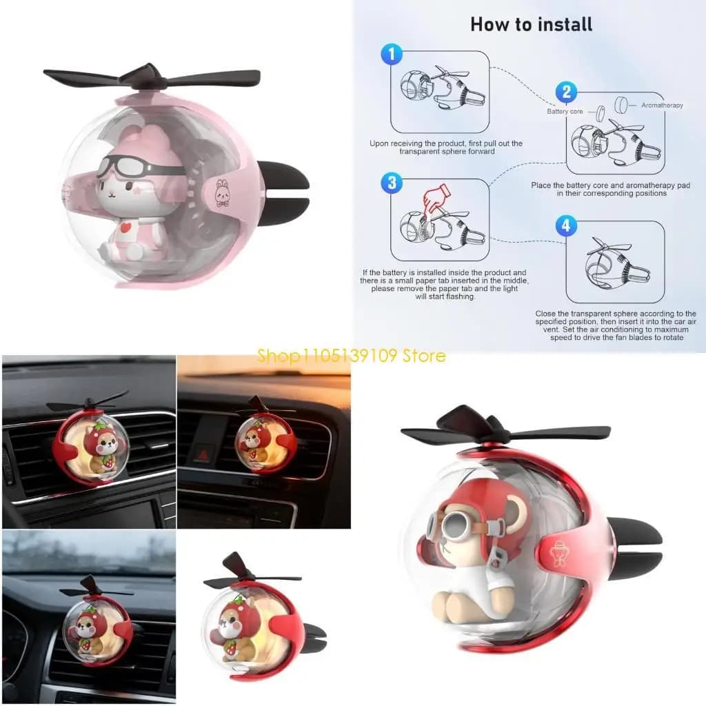 P5ED Deodorante per auto unico a forma palla volante con supporto per ventilazione con elica rotante