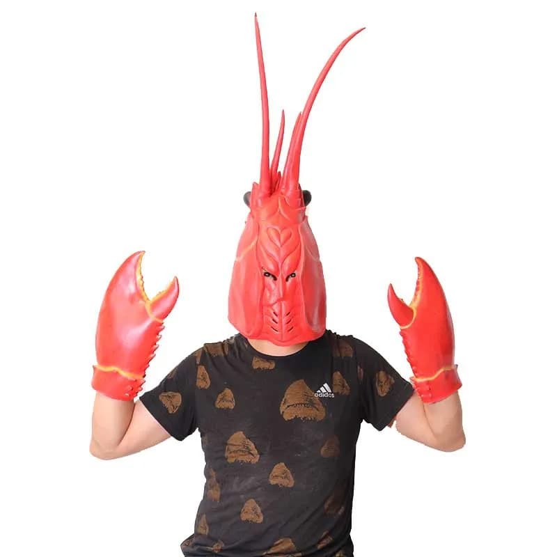 Cosplay gamberi aragosta copricapo maschera animale Performance sul palco artiglio di granchio grandi pinze guanti creativi in lattice puntelli di gioco di ruolo