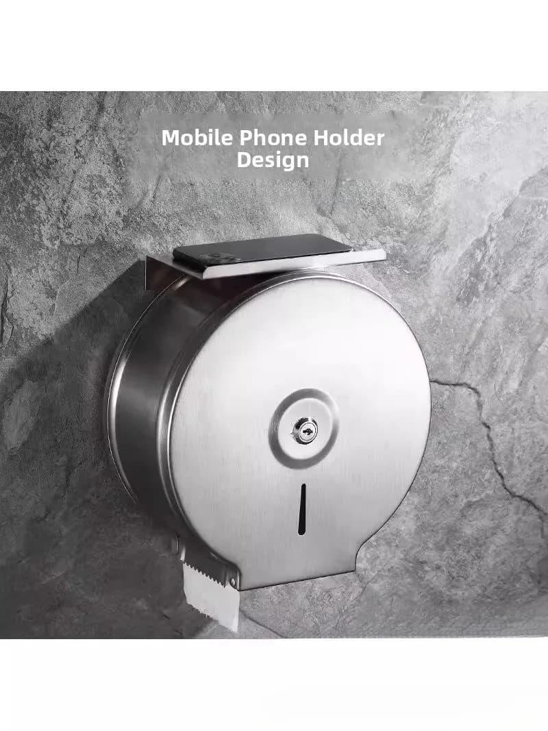 Sealed round Tissue Box Large Roll Toilet Paper Holder 304 Stainless Steel Lockable for Hotel And Company Use Bathroom Storage