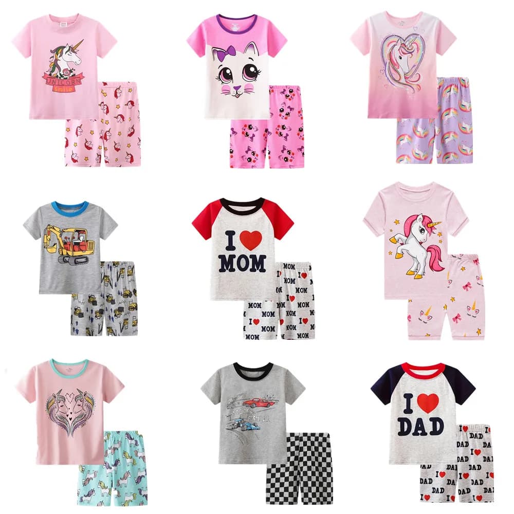 2 pezzi Toddler Girls Cotton pigiama Outfit Cartoon Unicorn Graphic girocollo t-shirt Top e pantaloncini elastici in vita Sleepwear