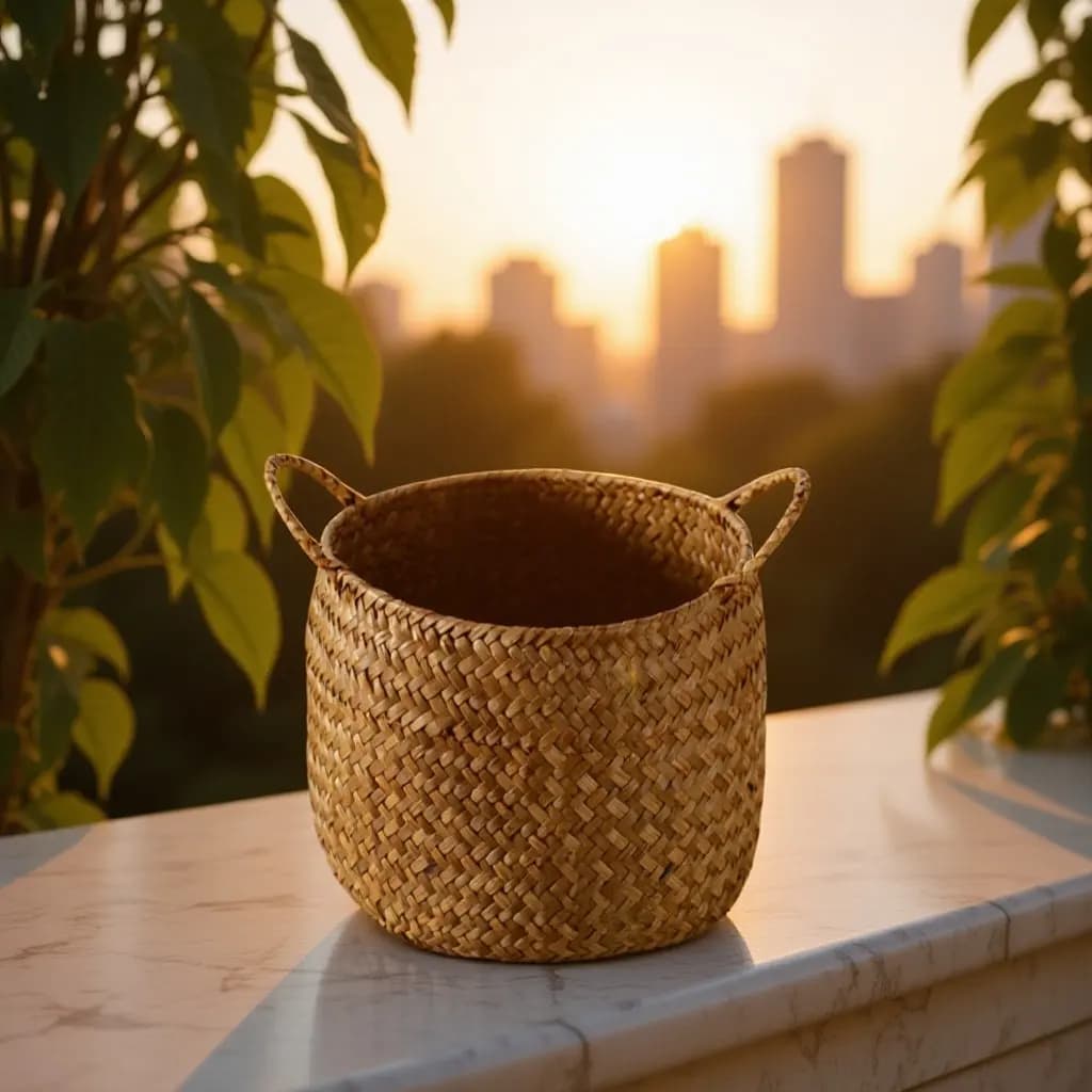 Japanese style braided object basket, marine grass organizer for cosmetics and various items, decorative basket for the house, shelves baskets