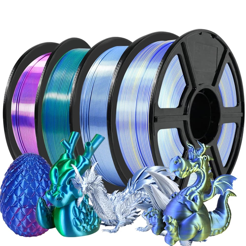 200G Double Color Silk Filament PLA 1.75mm 3D Printer Materials Two Colors Filament Polished PLA Black Red Silver Blue Package New