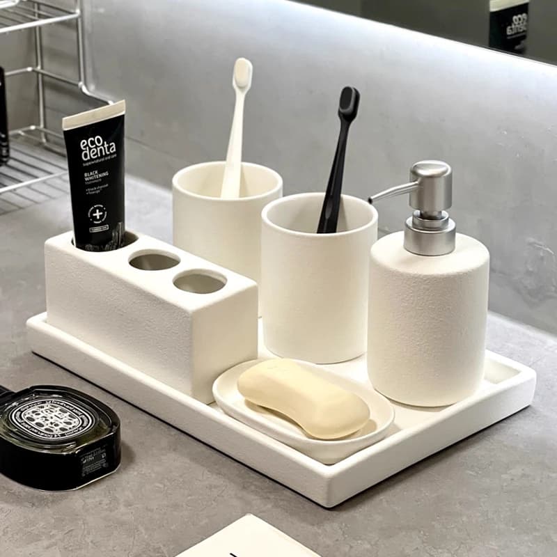 Luxury bathroom ceramic brush holders bathroom sink countertop toothpaste base toothbrush supplies for bathroom