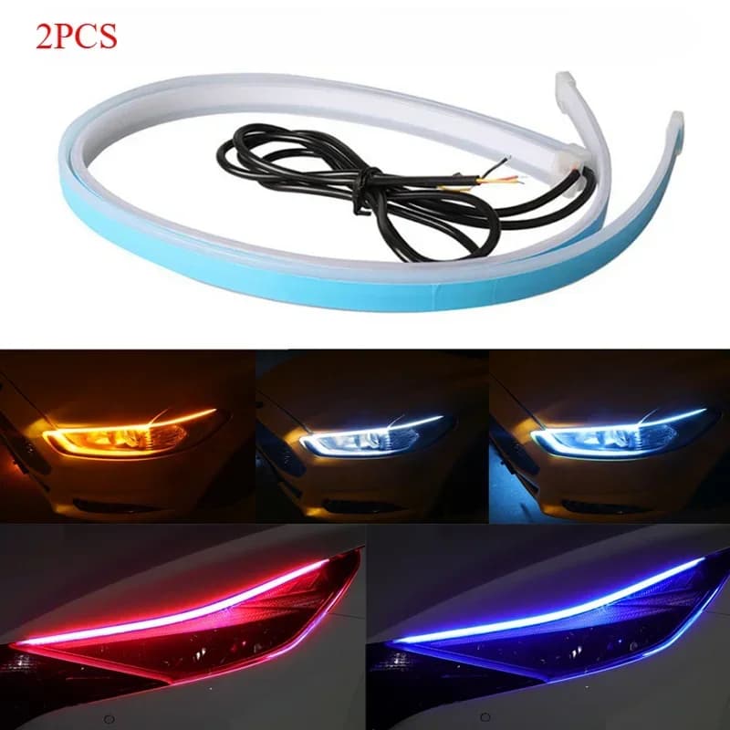 2PCS 30-60CM Auto DRL Flessibile Impermeabile Faro LED Strip Universale Auto Fari RGB Indicatori di direzione Giallo Luci di Flusso Dei Freni