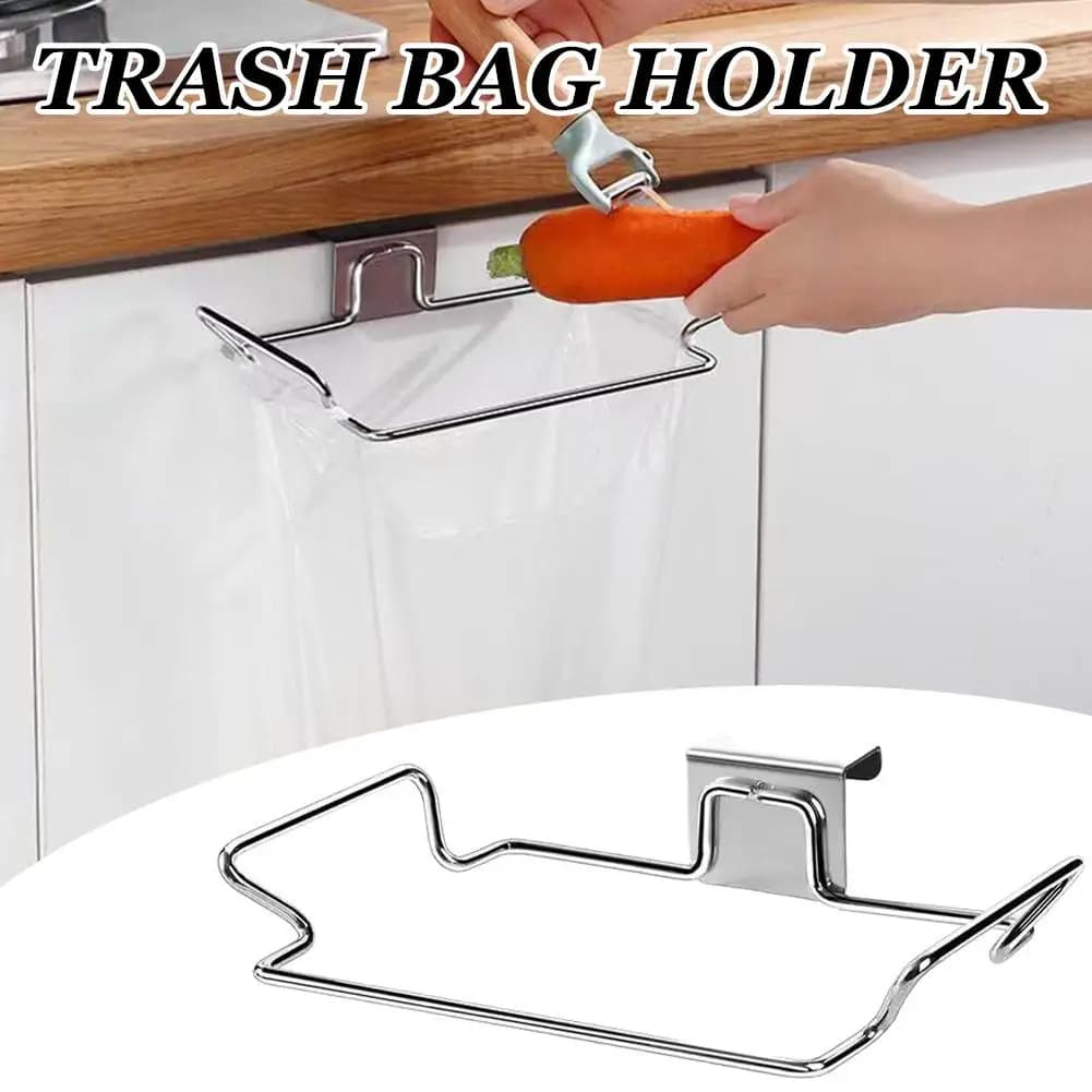 1/2pcs NEW Kitchen Garbage Bag Holder Stainless Steel Hanging Trash Rack Cabinet Door Organizer Waste Bin Storage Hook