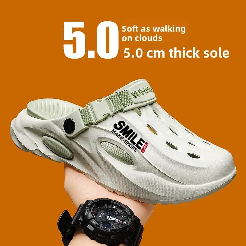 Men's Summer Outdoor Wear Anti-Slip Two-Purpose Headed Sandals Soft Bottom Half Slippers Driving Large Size Beach Slippers