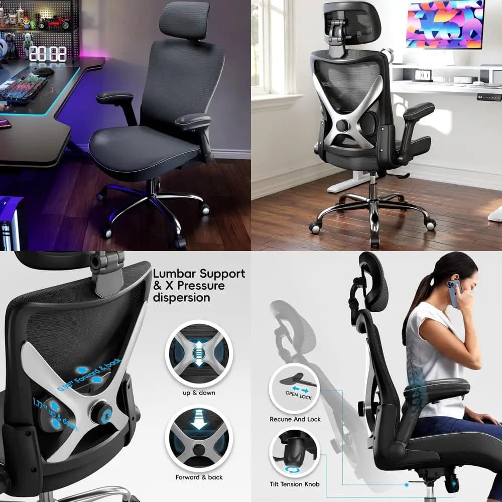 Sedia da Ufficio Ergonomica in Pelle PU con Supporto Lombare Regolabile e Schienale Alto per Lunghe Ore di Lavoro (Nero-Argento)