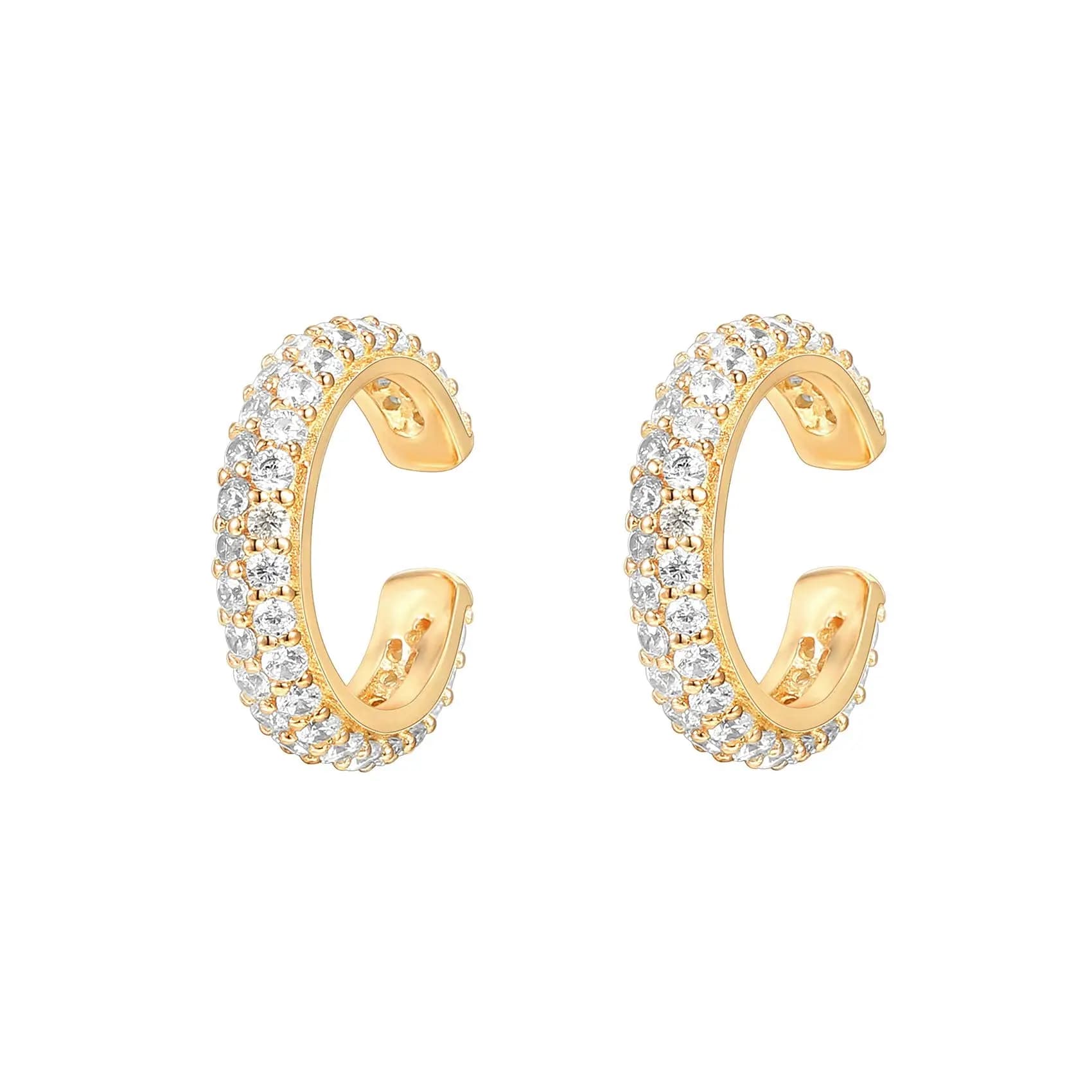 Eavva 14K Gold Plated Cubic Zirconia Sparkling Round Huggie Ear Cuff Gold Earrings for Women Fashion Earrings Clip On Cartilage
