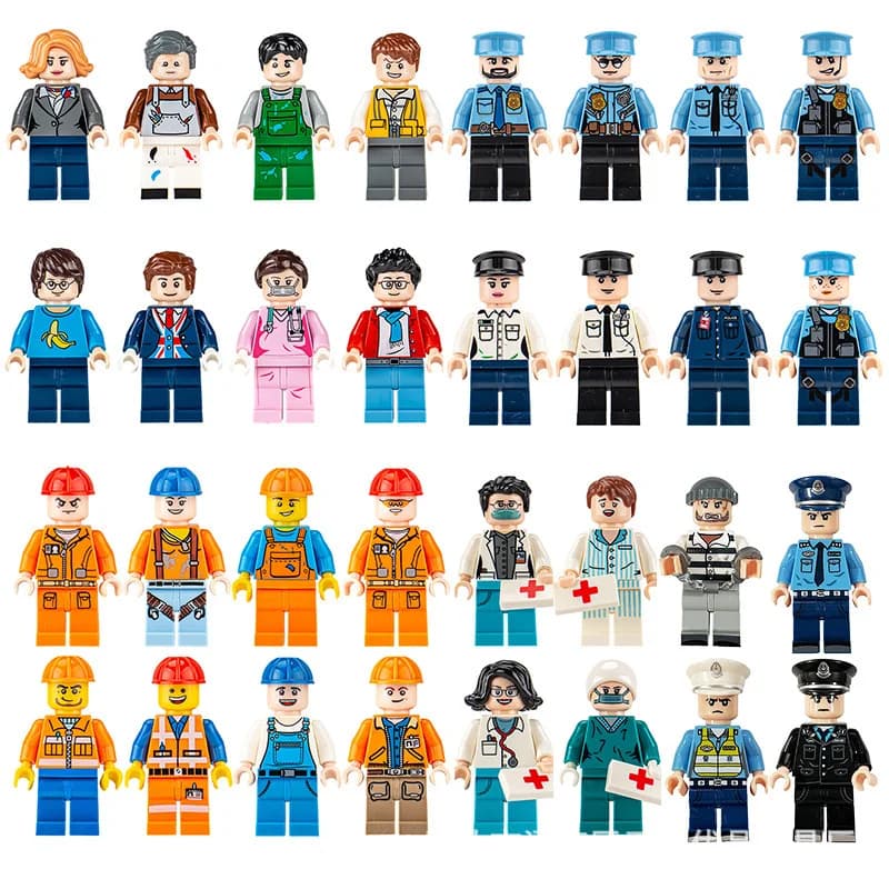 Mini puzzle dei cartoni animati del pompiere dell'ingegnere professionista urbano compatibile con i modelli di personaggi dei telefoni cellulari, i blocchi di costruzione dei giocattoli