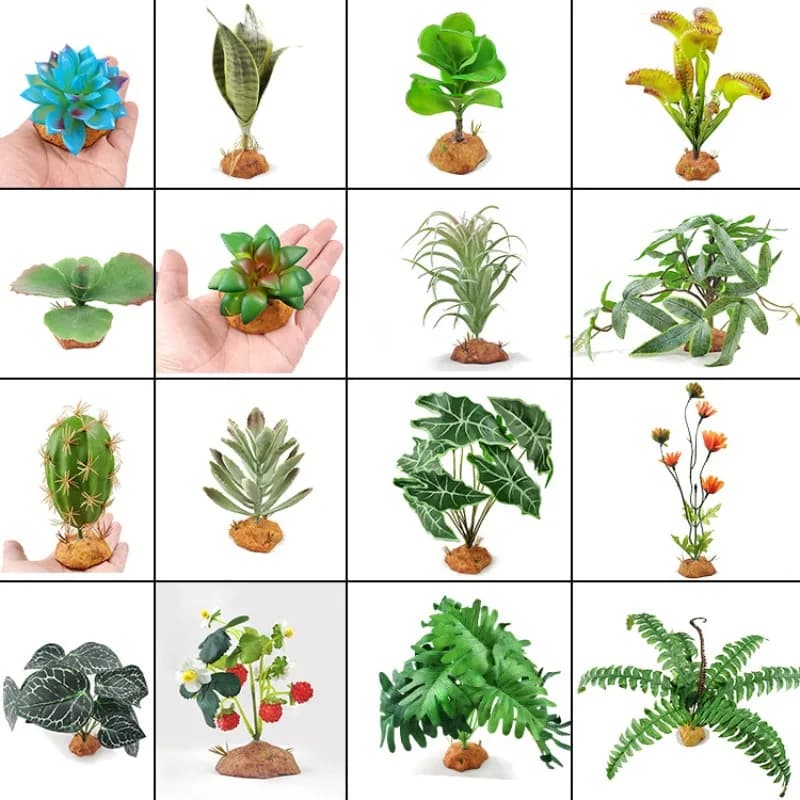 Reptile Tank Decor Artificial Plant for Lizard Turtle Gecko Spider Habitat Fake Greenery Terrarium Hideout Vivarium Jungle Decor