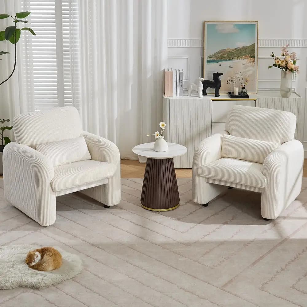 Set di 2 Poltrone in Tessuto Corduroy, Sedie Moderne Imbottite per Soggiorno con Cuscino Lombare, Poltrona Comoda e Ampia per il Relax